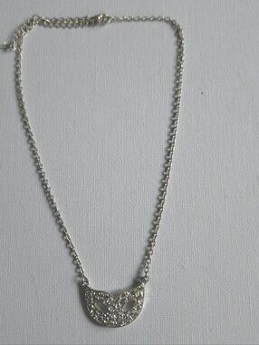 Rhinestone Masquerade Mask Pendant Necklace Silver Tone Chain Venetian Style